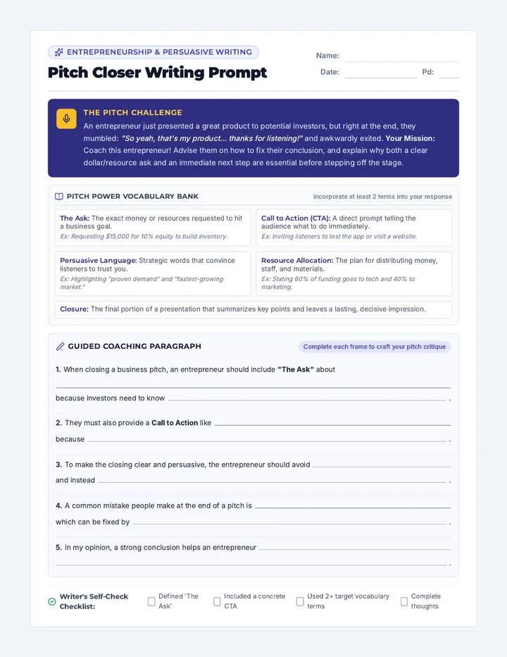 Pitch Closer Writing Prompt