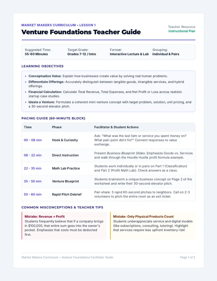 Venture Foundations Teacher Guide
