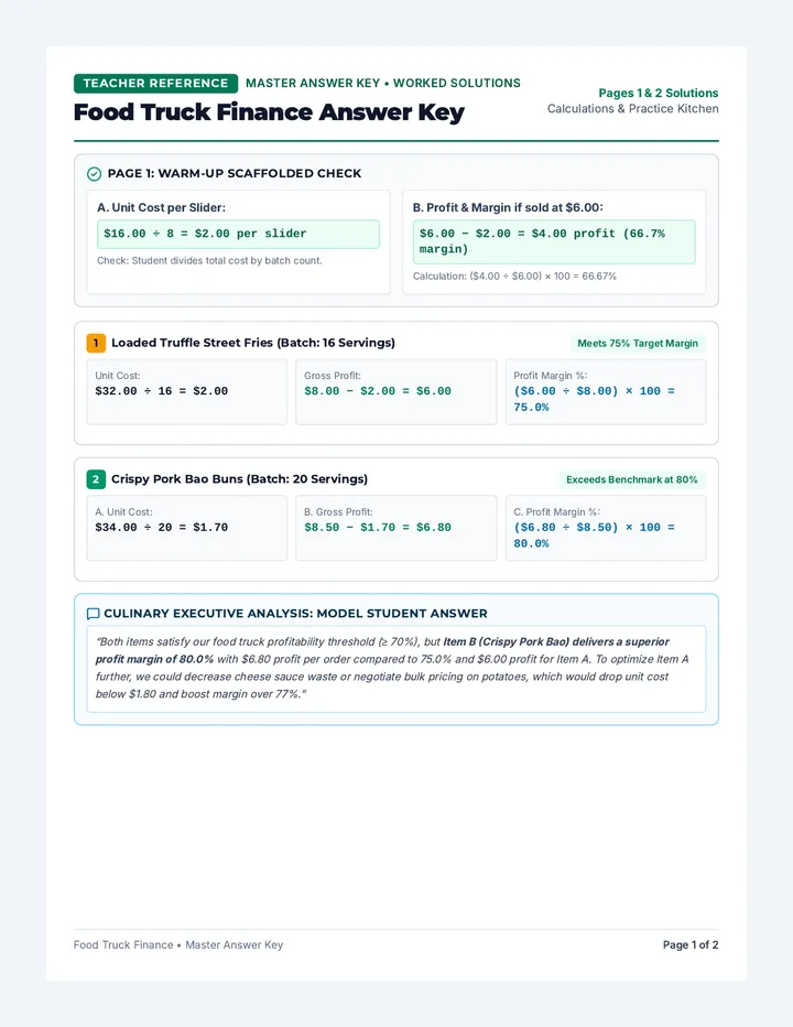 Food Truck Answer Key