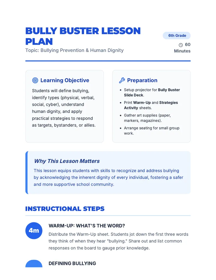 Bully Buster Lesson Plan