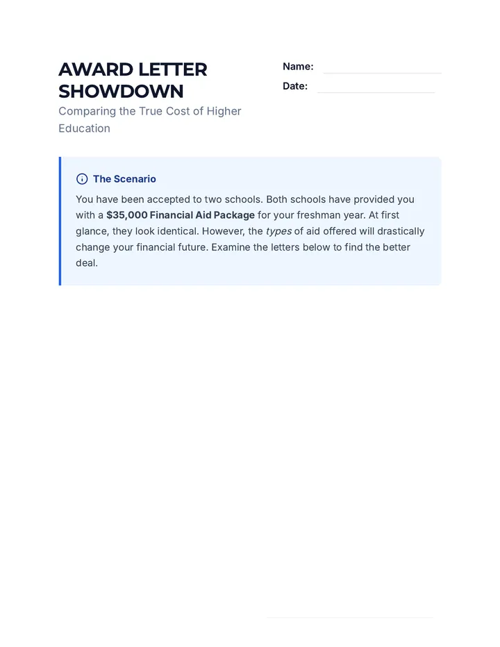 Award Letter Showdown Worksheet