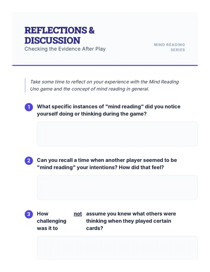 Mind Reading Discussion Questions Sheet