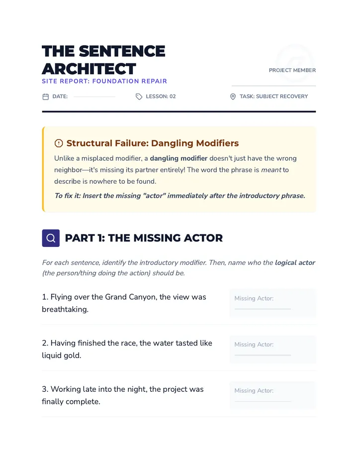 Subject Hunt Worksheet