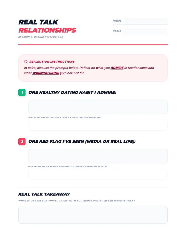 Dating Reflections Worksheet