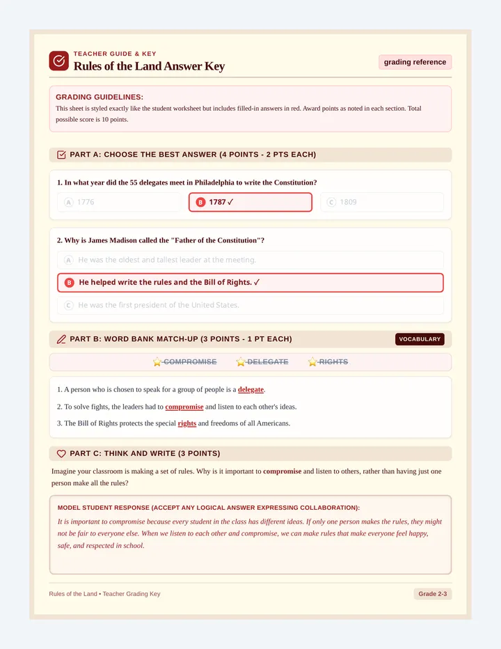 Rules of the Land Answer Key