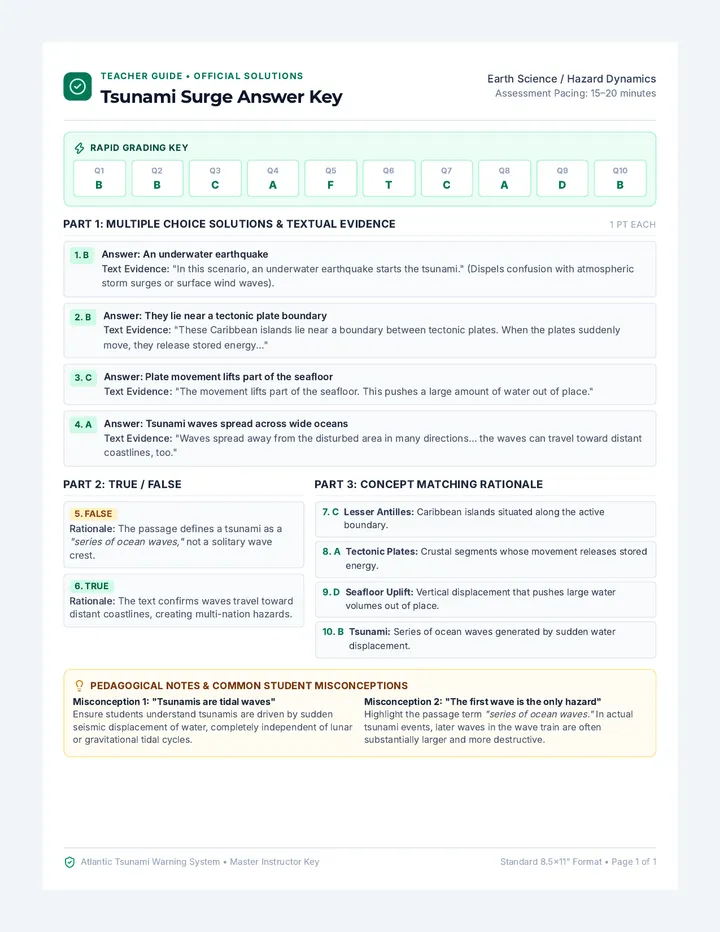 Tsunami Surge Answer Key