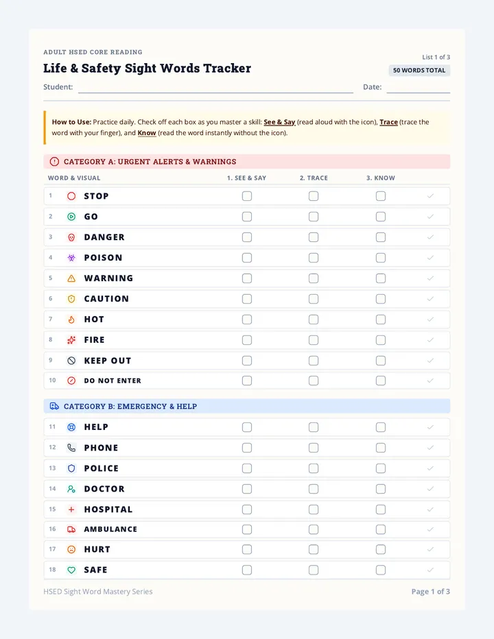 Word Tracker Checklist