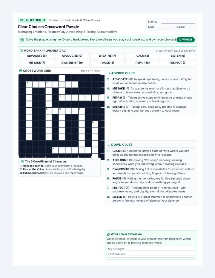 Clear Choices Crossword Puzzle