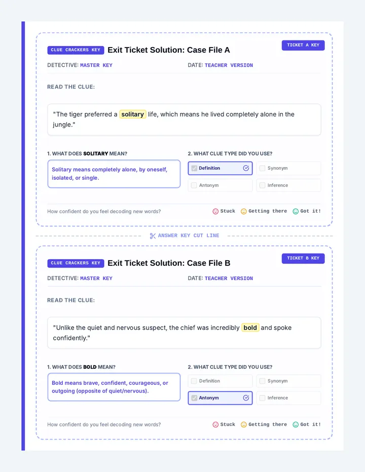 Clue Crackers Exit Tickets Key