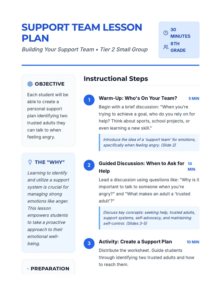 Support Team Lesson Plan