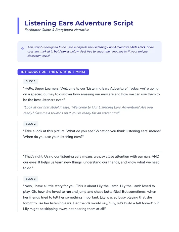 Listening Ears Adventure Script