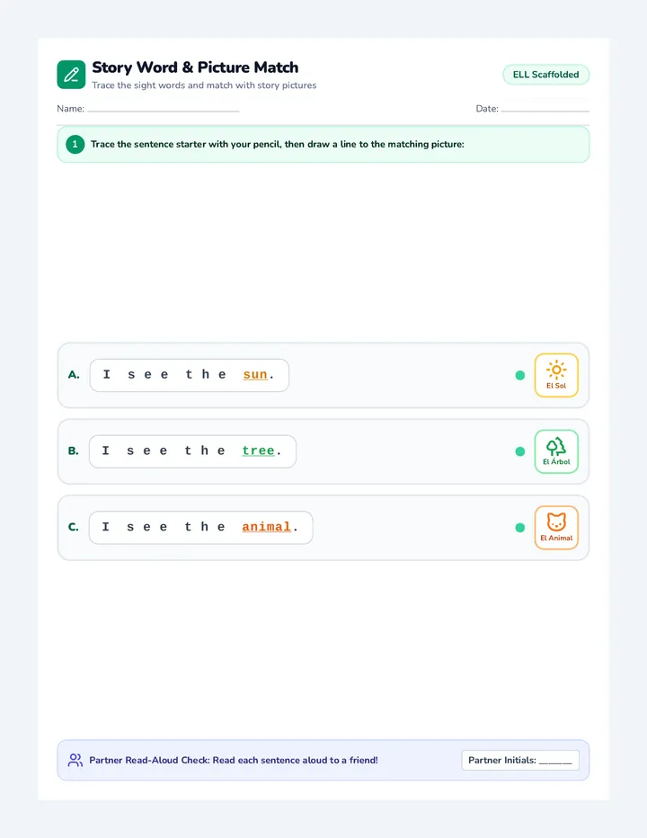 Language Scaffold Activity Worksheet