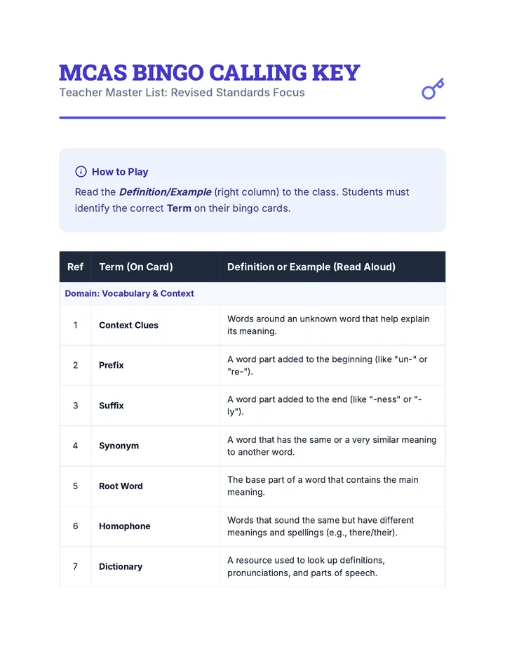 Master Calling Teacher Key