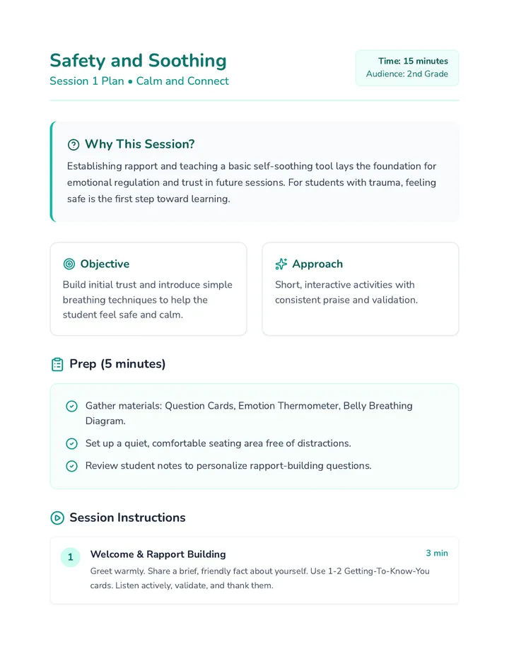 Safety and Soothing Session Plan