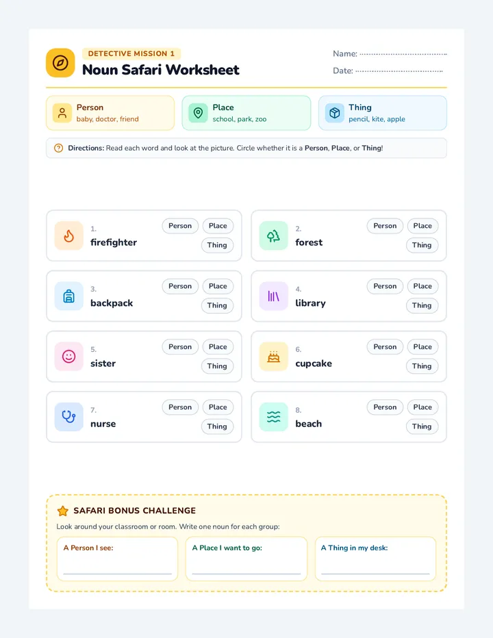 Noun Safari Worksheet
