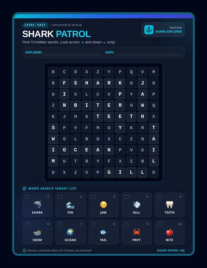 Shark Search Worksheet