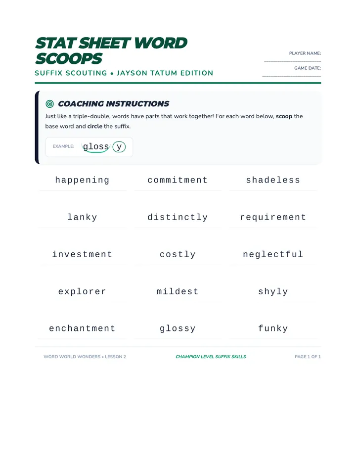Stat Sheet Word Scoops Worksheet