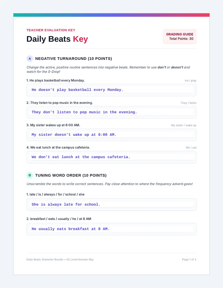 Daily Beats Answer Key