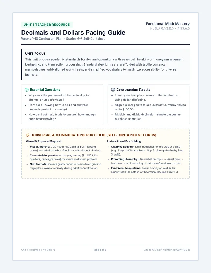 Decimals Pacing Guide