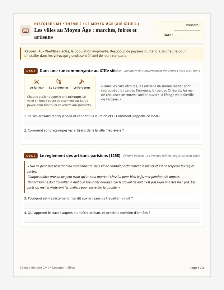 Cités Médiévales Fiche Activité