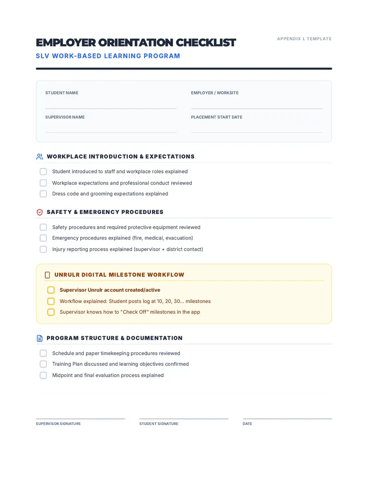 Employer Orientation Checklist