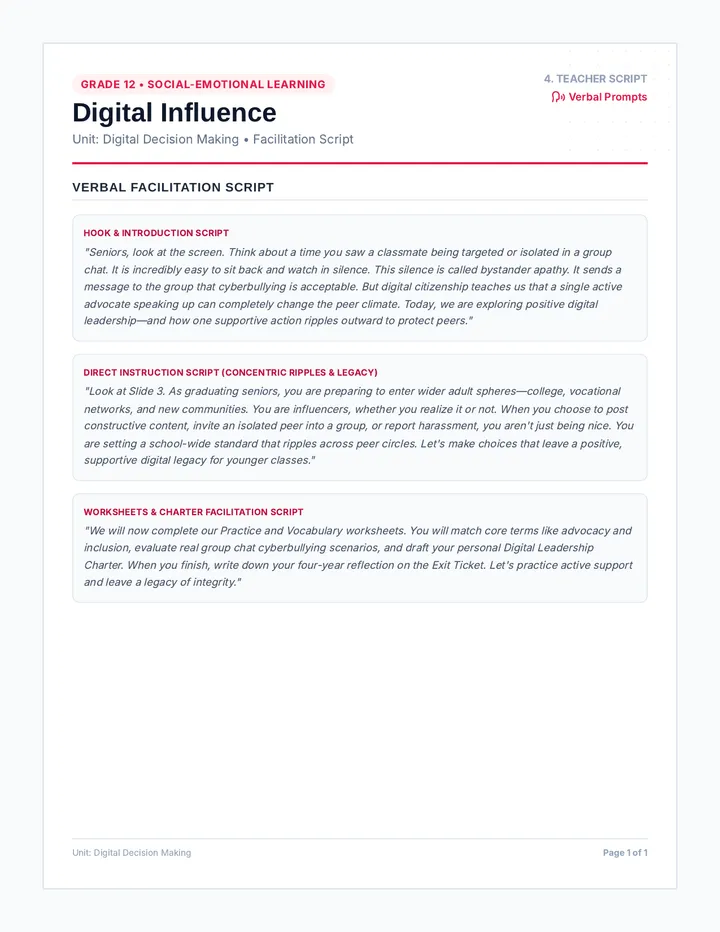 Digital Influence Teacher Script