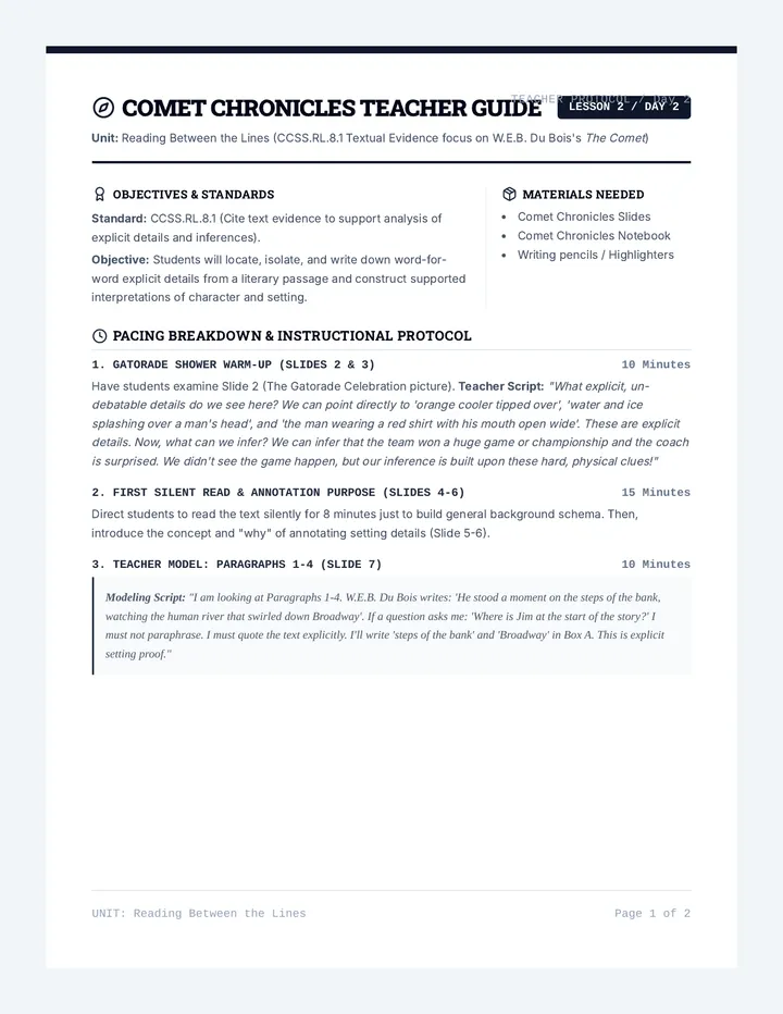 Comet Chronicles Teacher Guide