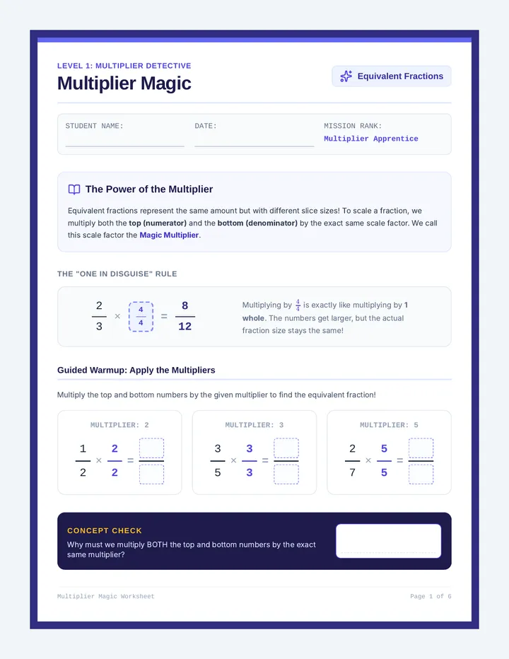 Multiplier Magic Worksheet