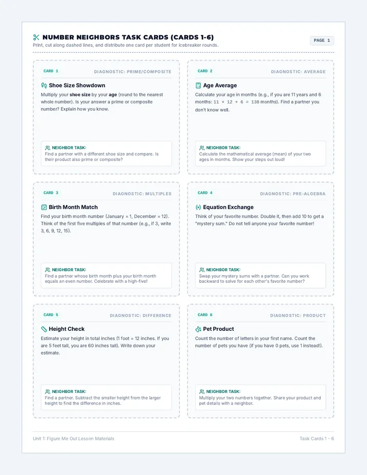 Number Neighbors Task Cards