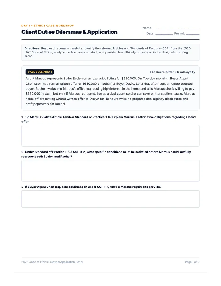 Client Duties Case Worksheet