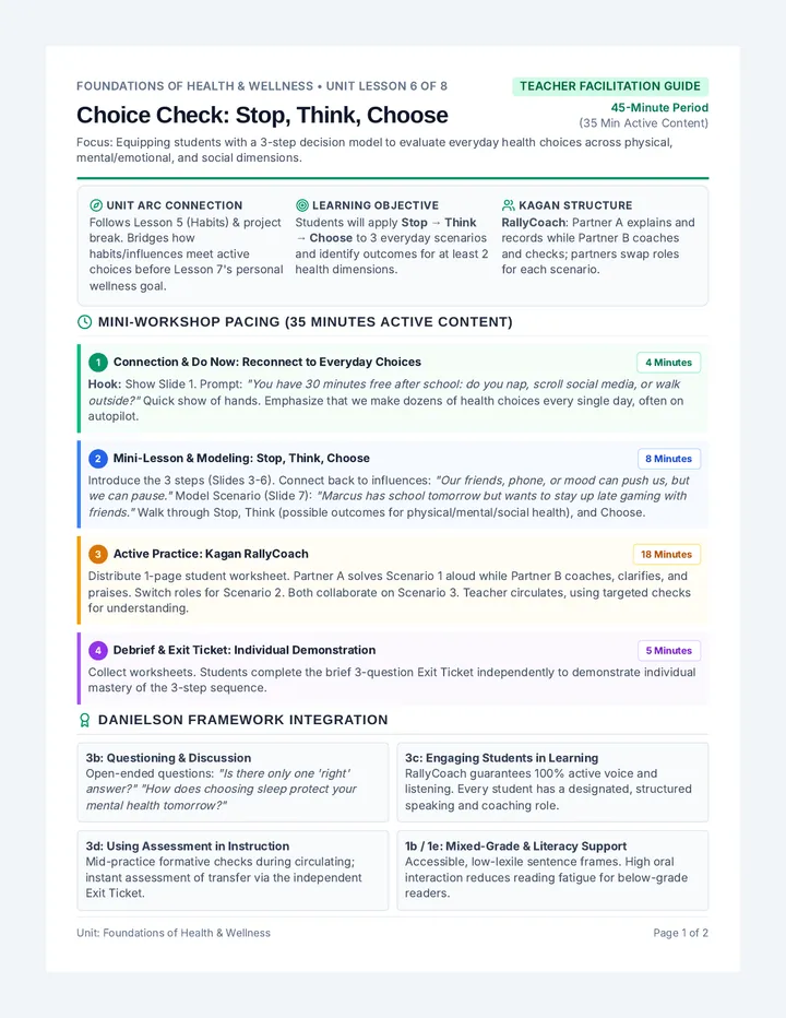 Choice Check Lesson Plan