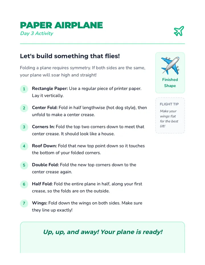 Paper Airplane Activity Sheet