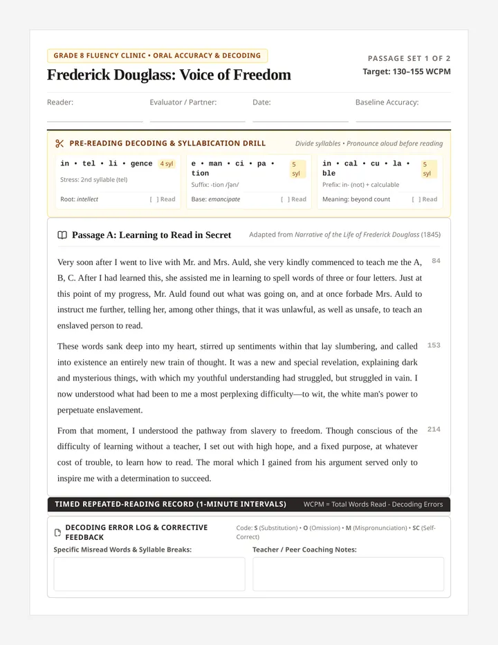 Douglass Fluency Passage Packet