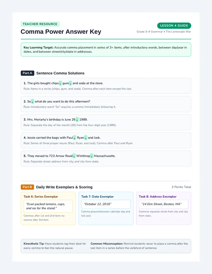 Comma Power Answer Key