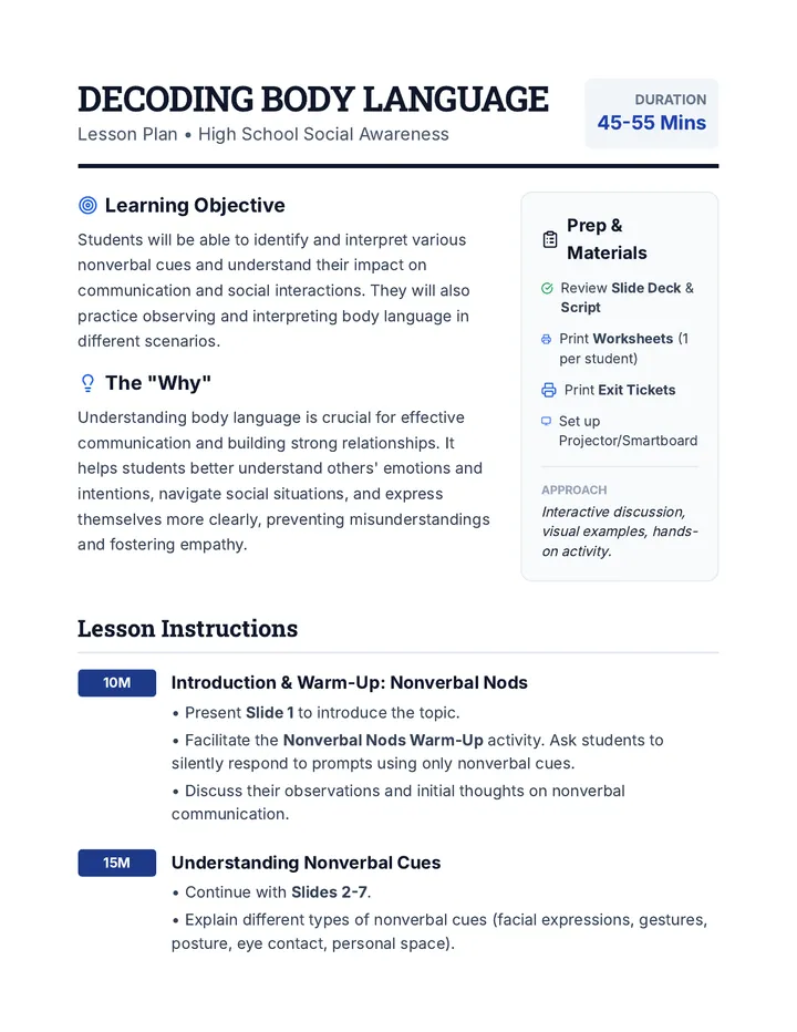 Body Language Lesson Plan