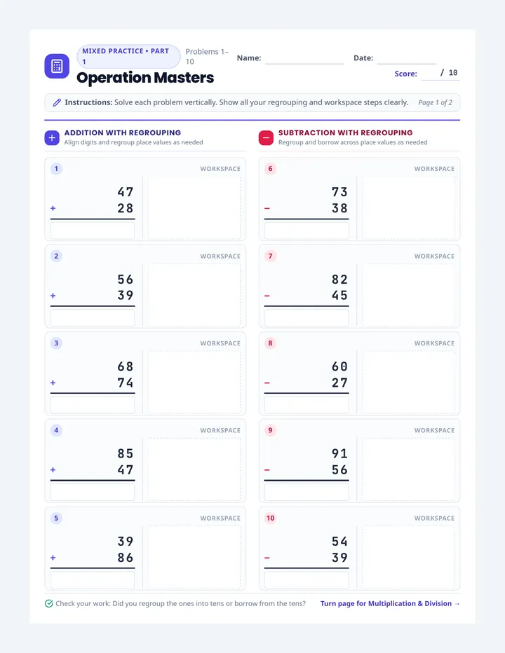 Operation Masters Worksheet