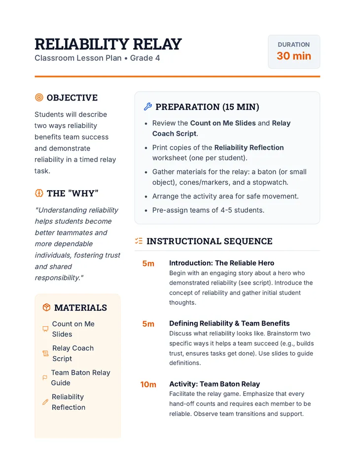 Reliability Relay Plan