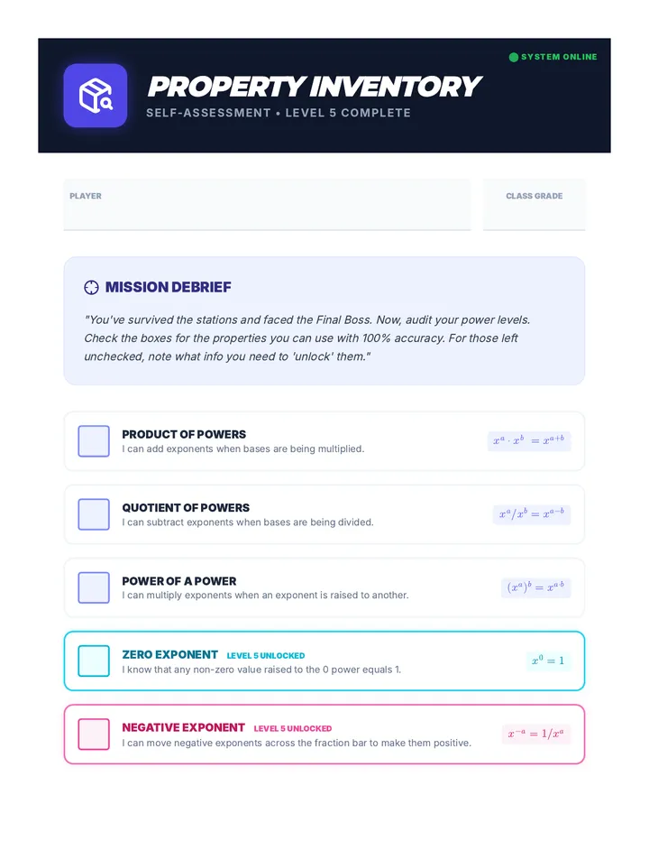 Exponent Inventory Checklist