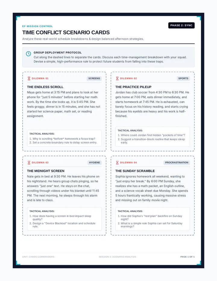 Time Conflict Discussion Cards
