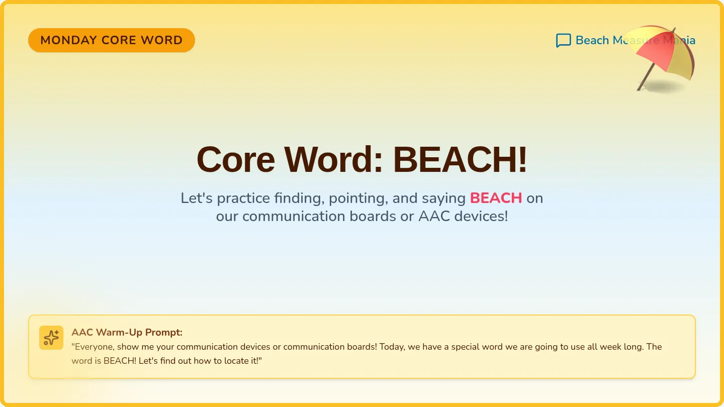 Core Word Beach Slides