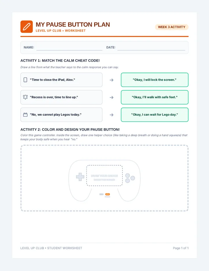 My Pause Button Worksheet