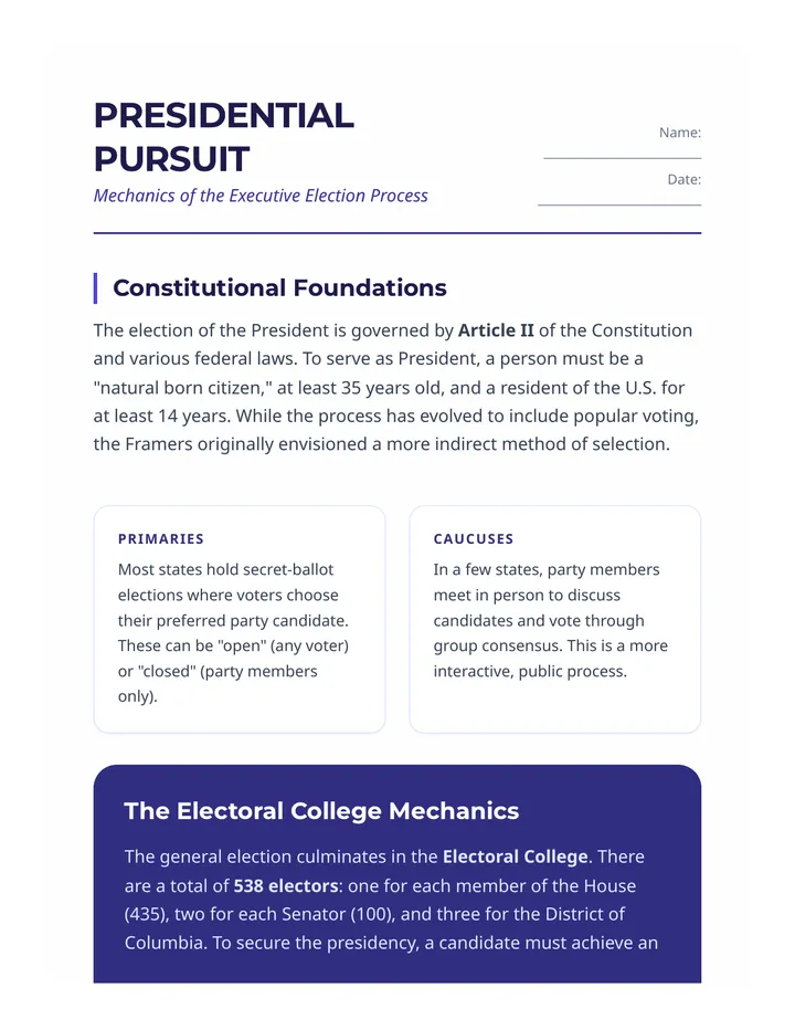 Presidential Pursuit Worksheet