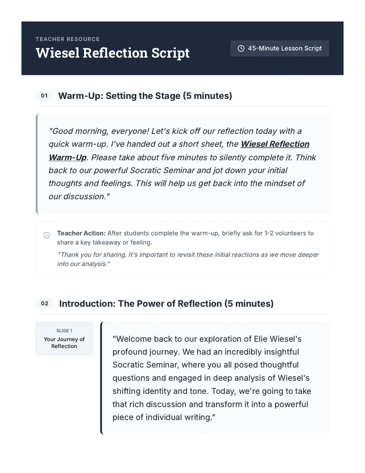 Wiesel Reflection Script