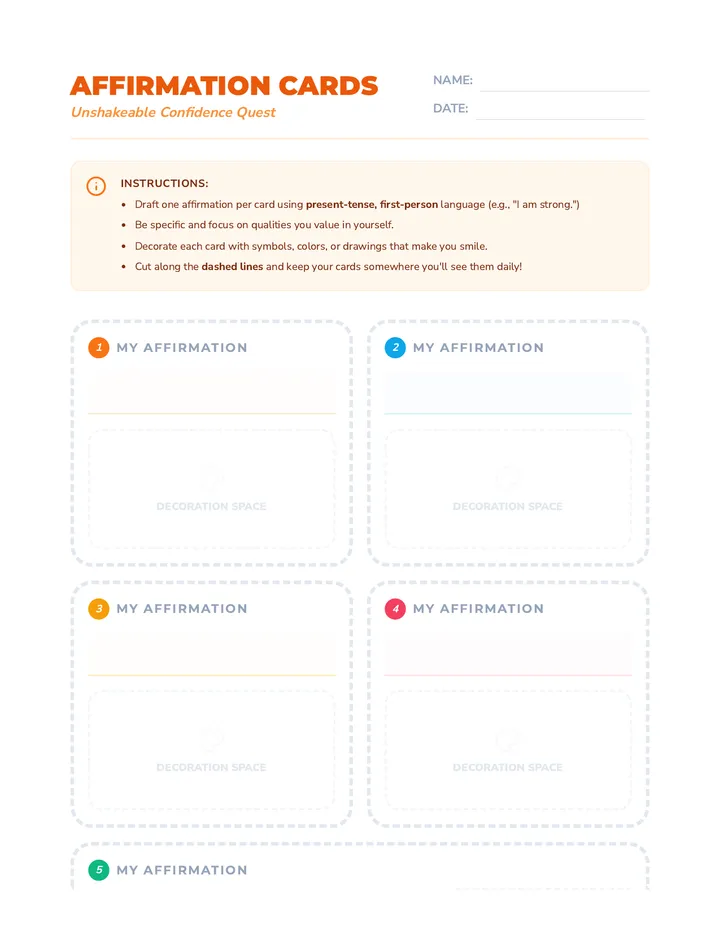 Positive Affirmations Cards Activity