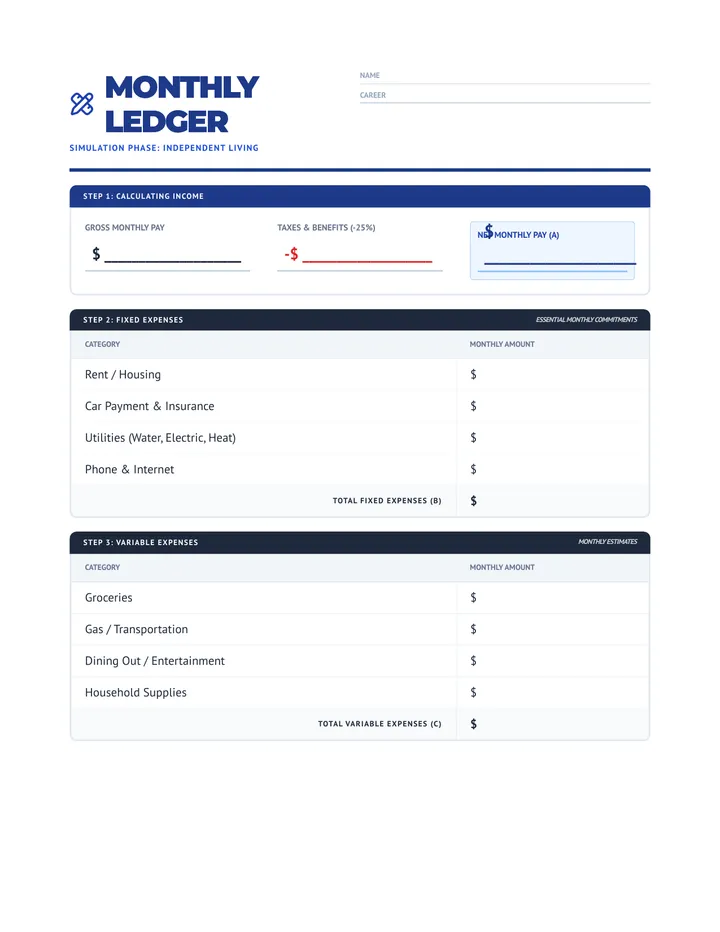 Monthly Ledger Worksheet