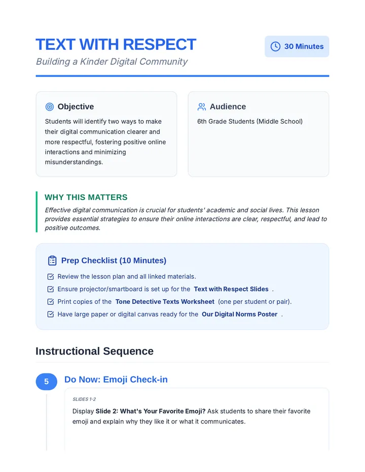 Text with Respect Lesson Plan