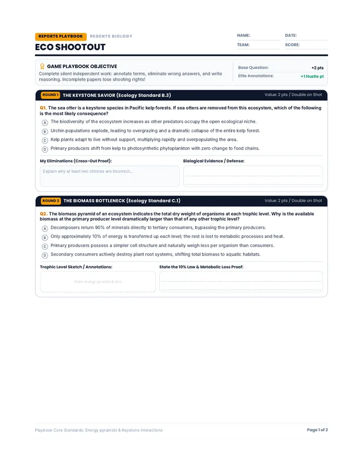 Eco Shootout Worksheet