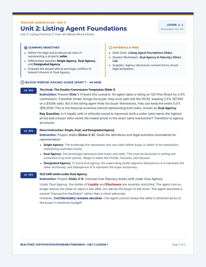 Listing Agent Foundations Lesson Plan