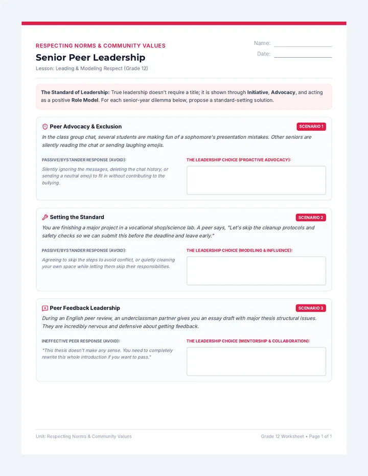 Leading and Modeling Respect Practice Worksheet