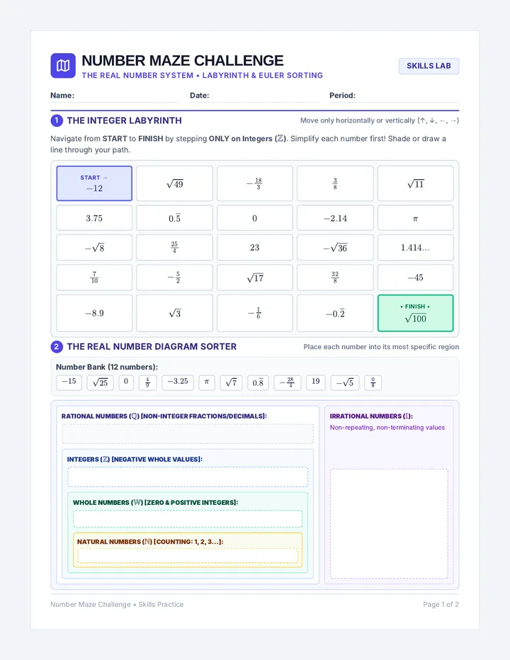 Number Maze Challenge Worksheet